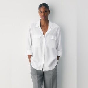 Aritzia Babaton Relaxed Drapey Twill Utility Lyocell Shirt in White Size XS